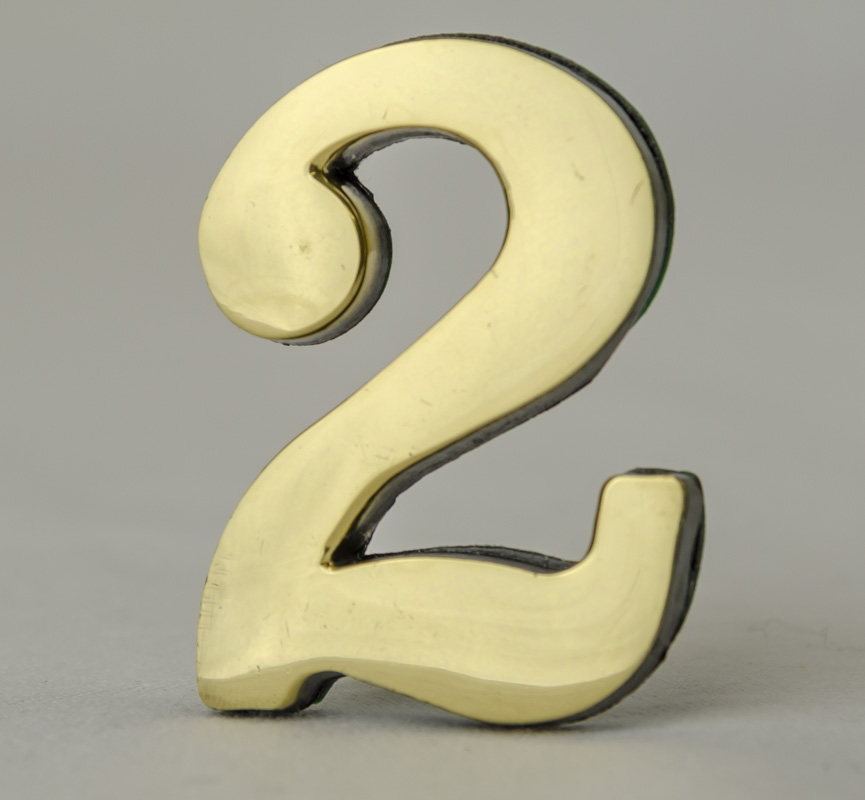 2 Inch Brass Number with Self Adhesive Back Two (2)