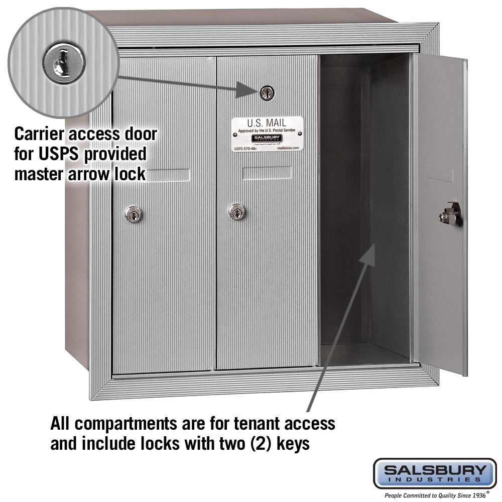 6 Doors Aluminum Vertical Mailbox Recessed Mounted USPS Access-MAILBOX 